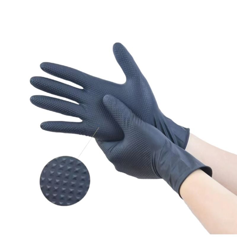 Industrial Diamond Textured Nitrile Gloves Heavy Duty Powder Free Latex Free For Optimal Protection
